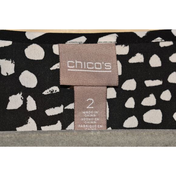 CHICO'S $98 Black White Zip Front‎ Woven Blouse Chain Trim Chico's 2 / US Large - Picture 4 of 4